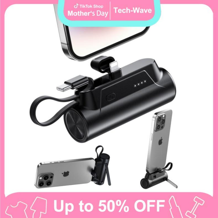 Mother'S Day 8000Mah Portable Capsule Mobile Power Bank - Mini USB-C Charging with Dual Inputs and 18W Fast Charging Built-In Ultra-Bright Flashlight - Rechargeable Mobile Power with Stand for On-The-Go Use Plug and Play, for Apple, Android,Trip,Gift