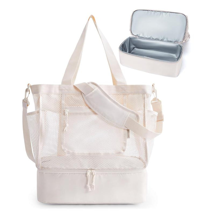 BAGSMART 14L Beach Bag for Women, Mesh Tote with Zipper, Sandproof Vacation Essentials for Swim Cruise Pool