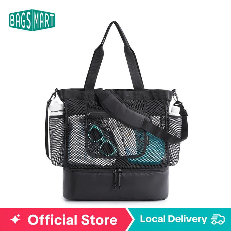 BAGSMART 14L Beach Bag for Women, Mesh Tote with Zipper, Sandproof Vacation Essentials for Swim Cruise Pool