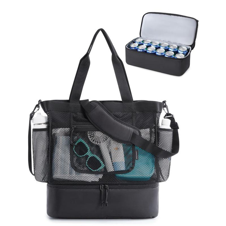 BAGSMART 14L Beach Bag for Women, Mesh Tote with Zipper, Sandproof Vacation Essentials for Swim Cruise Pool