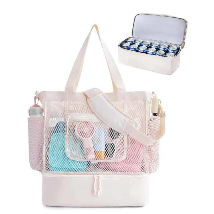BAGSMART 14L Beach Bag for Women, Mesh Tote with Zipper, Sandproof Vacation Essentials for Swim Cruise Pool