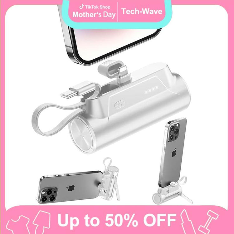 Mother'S Day 8000Mah Portable Capsule Mobile Power Bank - Mini USB-C Charging with Dual Inputs and 18W Fast Charging Built-In Ultra-Bright Flashlight - Rechargeable Mobile Power with Stand for On-The-Go Use Plug and Play, for Apple, Android,Trip,Gift