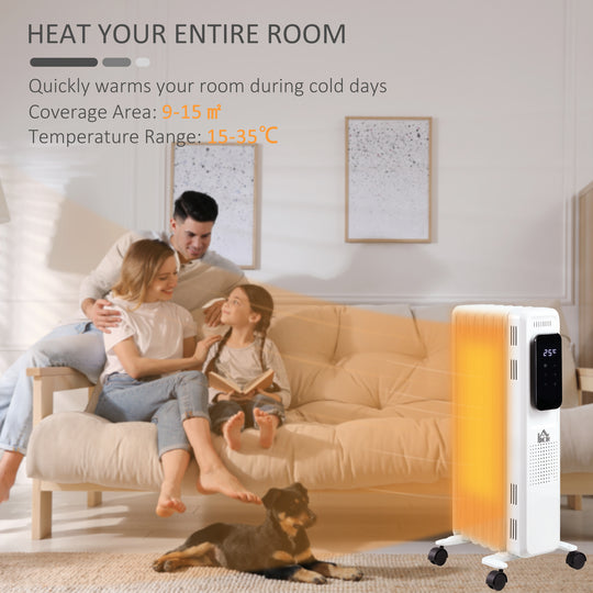 1500W Oil Filled Radiator, 7 Fin Portable Electric Heater With LED Display, 24H Timer, 3 Heat Settings, Adjustable Thermostat, Safety Cut Off, Remote Control, White