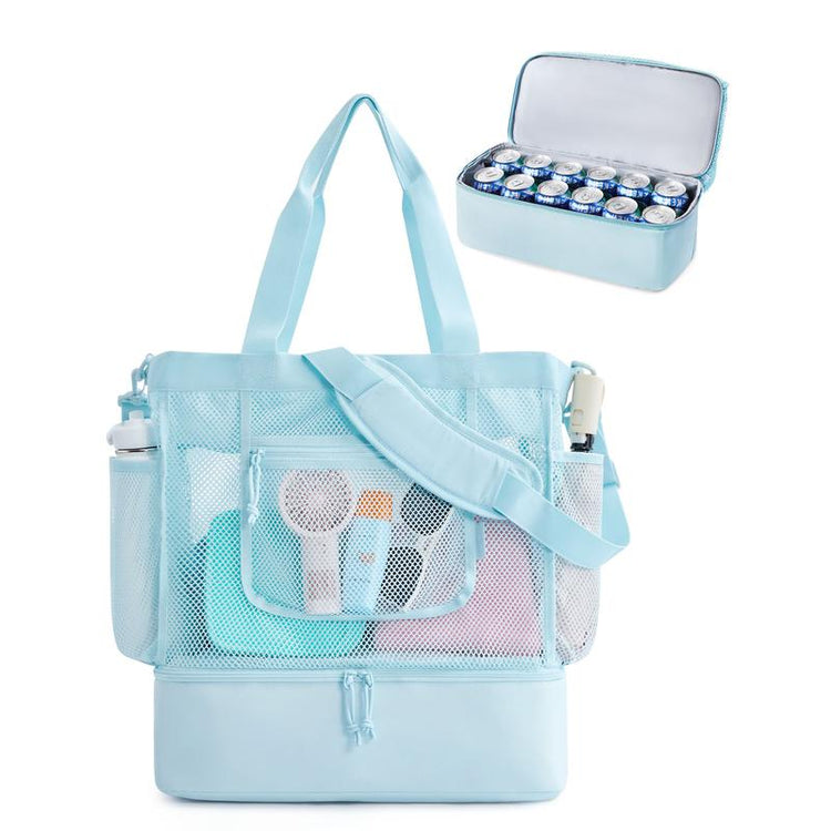 BAGSMART 14L Beach Bag for Women, Mesh Tote with Zipper, Sandproof Vacation Essentials for Swim Cruise Pool