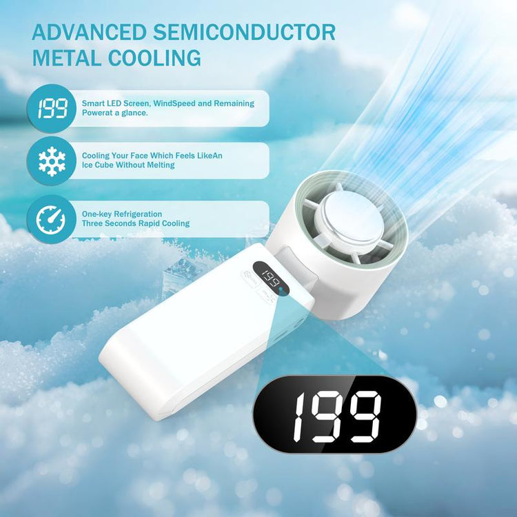 Handheld Portable Fan, 3600Mah High Speed Foldable Cooling Fan, 10H Max Cooling Time, Speed(1-199) Adjustable Turbo Fan with LED Display, 3-IN-1 Portable Fan for Travel, Gift