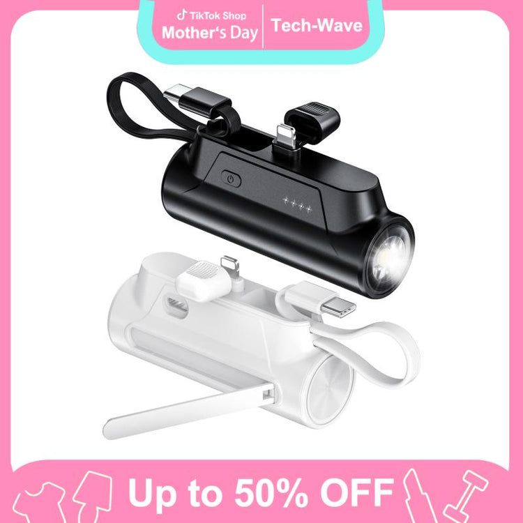 Mother'S Day 8000Mah Portable Capsule Mobile Power Bank - Mini USB-C Charging with Dual Inputs and 18W Fast Charging Built-In Ultra-Bright Flashlight - Rechargeable Mobile Power with Stand for On-The-Go Use Plug and Play, for Apple, Android,Trip,Gift