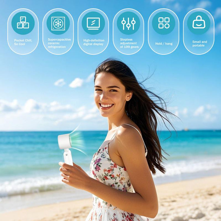 Handheld Portable Fan, 3600Mah High Speed Foldable Cooling Fan, 10H Max Cooling Time, Speed(1-199) Adjustable Turbo Fan with LED Display, 3-IN-1 Portable Fan for Travel, Gift