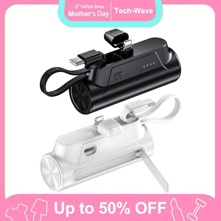 Mother'S Day 8000Mah Portable Capsule Mobile Power Bank - Mini USB-C Charging with Dual Inputs and 18W Fast Charging Built-In Ultra-Bright Flashlight - Rechargeable Mobile Power with Stand for On-The-Go Use Plug and Play, for Apple, Android,Trip,Gift