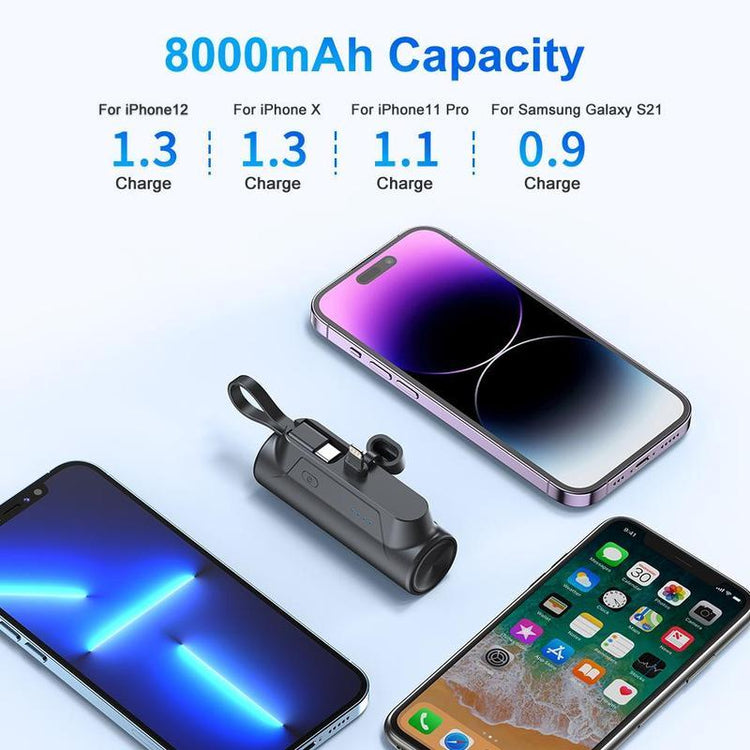 Mother'S Day 8000Mah Portable Capsule Mobile Power Bank - Mini USB-C Charging with Dual Inputs and 18W Fast Charging Built-In Ultra-Bright Flashlight - Rechargeable Mobile Power with Stand for On-The-Go Use Plug and Play, for Apple, Android,Trip,Gift