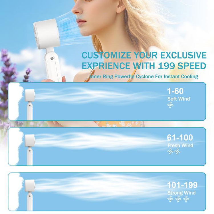 Handheld Portable Fan, 3600Mah High Speed Foldable Cooling Fan, 10H Max Cooling Time, Speed(1-199) Adjustable Turbo Fan with LED Display, 3-IN-1 Portable Fan for Travel, Gift