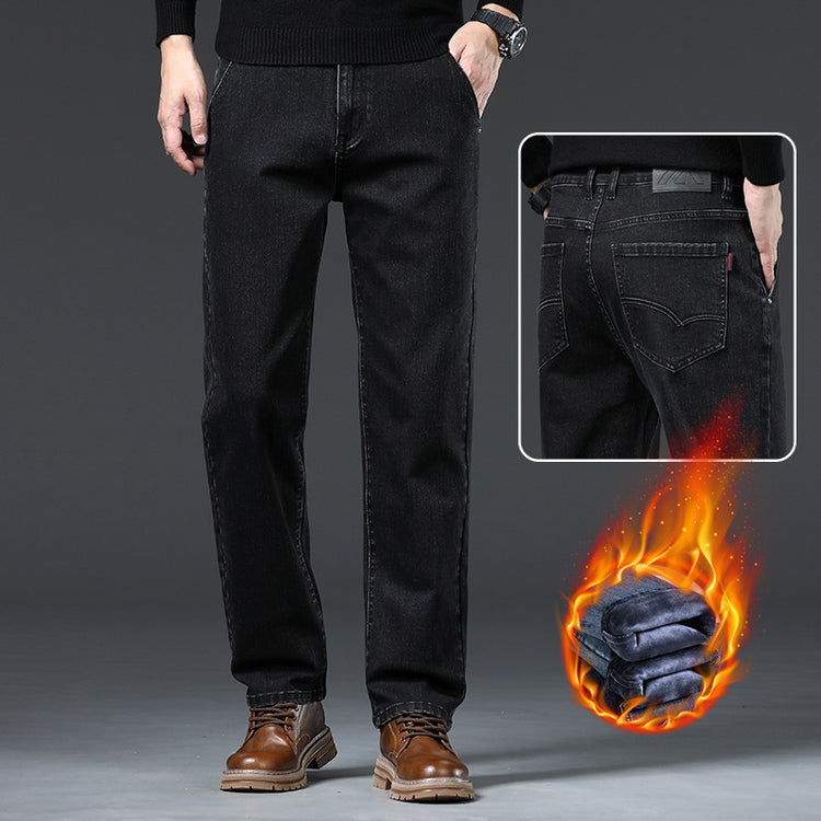 Men's Loose Fleece-lined Straight-leg Trousers