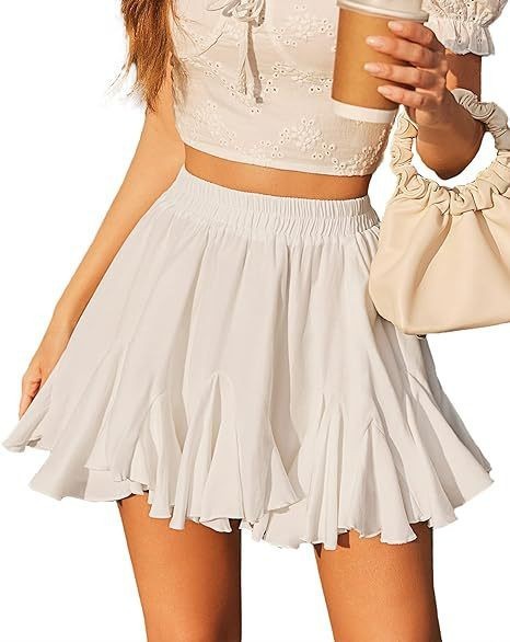 Skirt A- Line High Waist Pleated Mini Elastic Waist