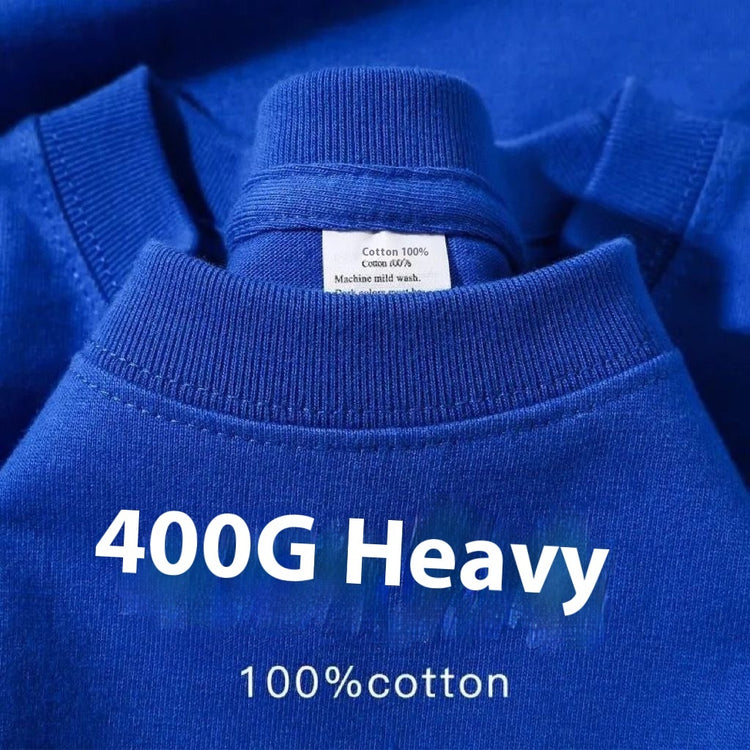 400g Heavy Cotton T-shirt Small Neckline Loose Plus Size