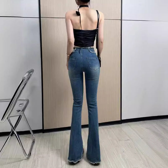 Hot Girl Skinny Jeans Women's Summer Thin Hong Kong Style Retro