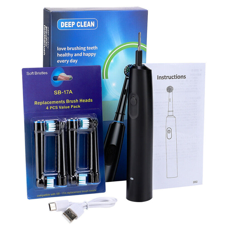 Toothbrush Electric Rechargeable Pro Rotating Brush Heads Timer Modes Usb