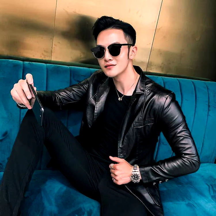 Dress Suit Coat Men'S Jackets Men'S Business Leather Jackets Men'S Pu Blazers New Korean Style Slim Thin Trend Leather Jackets