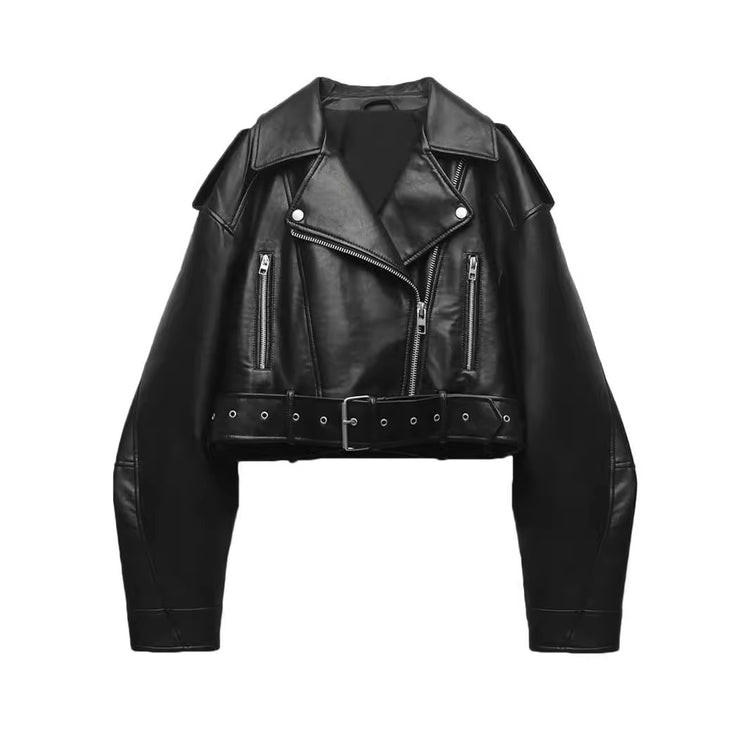 Washed Leather Motorcycle Jacket Women