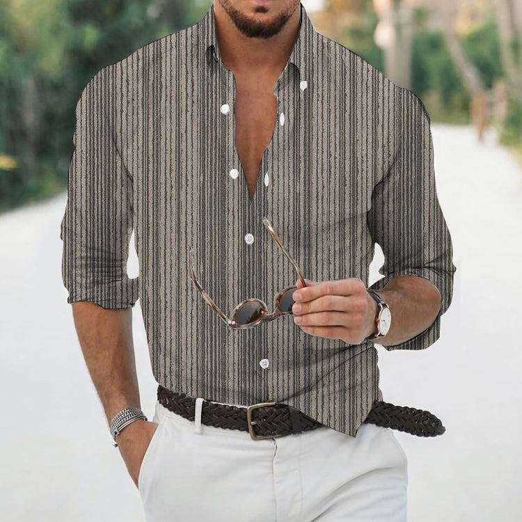 New Long Sleeve Button Lapel Men's Linen Shirt