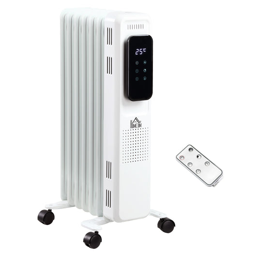 1500W Oil Filled Radiator, 7 Fin Portable Electric Heater With LED Display, 24H Timer, 3 Heat Settings, Adjustable Thermostat, Safety Cut Off, Remote Control, White