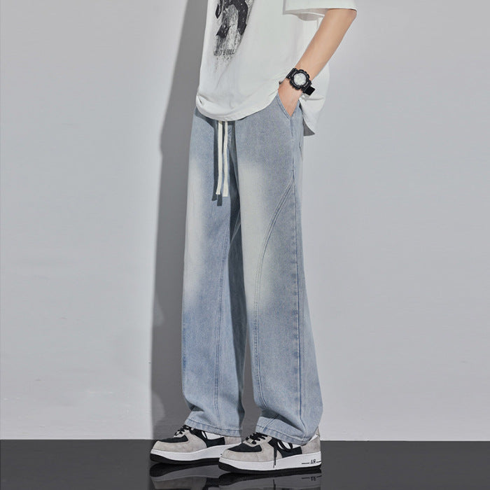 Spring And Summer Retro Distressed Straight Pants