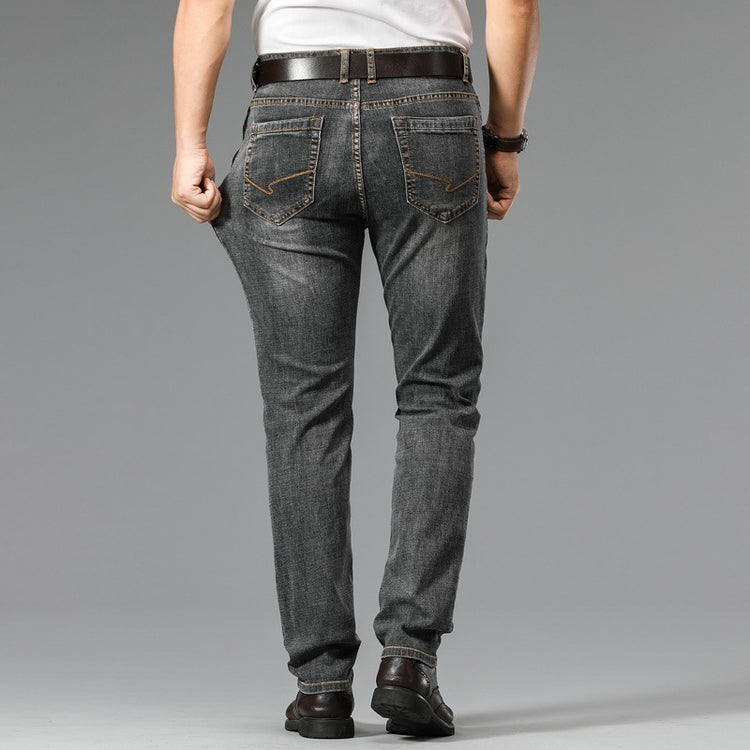 Straight Elastic Anti-theft Zipper Business Casual Denim Men's Pants