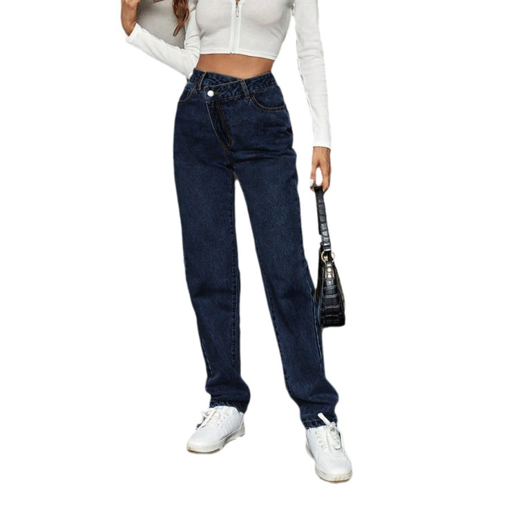 Fashion Trendy And Thin Looking Casual High Waist Loose Denim Trousers