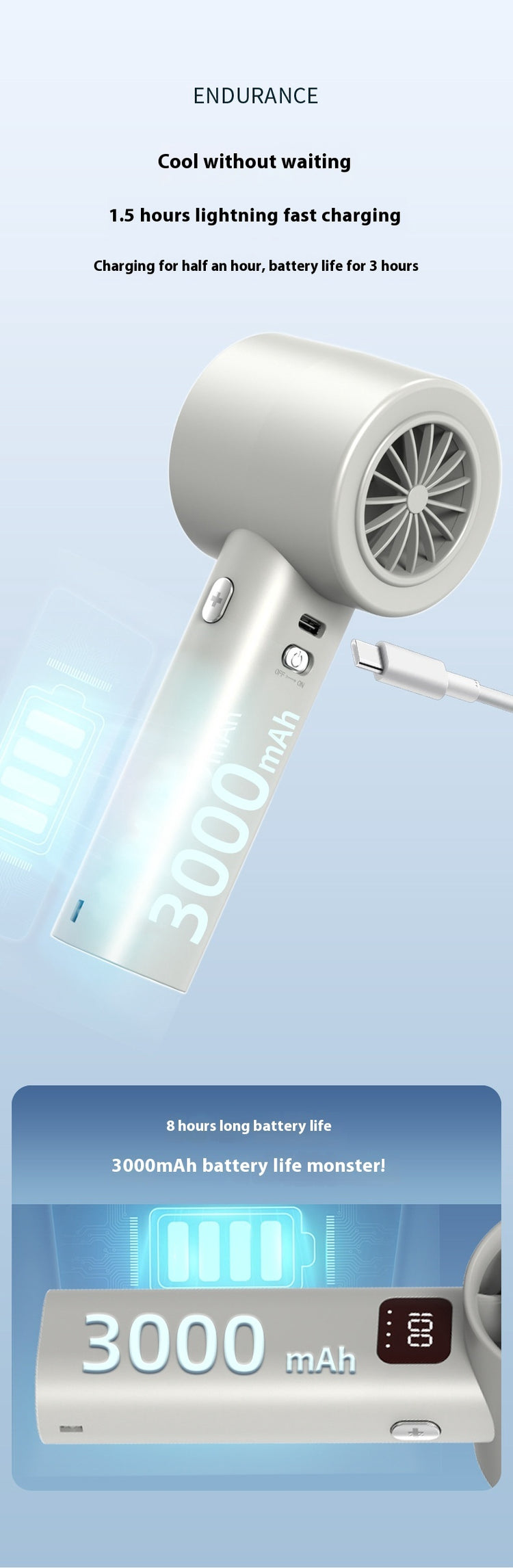 High-Speed Refrigeration Portable Charging Turbine Handheld Fan