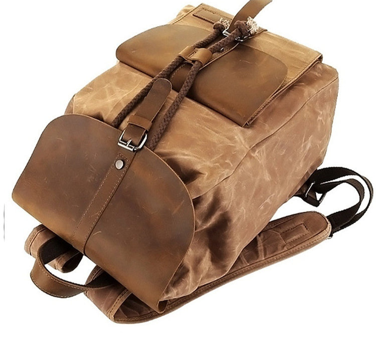 Waterproof Outdoor Travel Crazy Horse Leather Casual Nylon Men's Backpack Canvas Bag