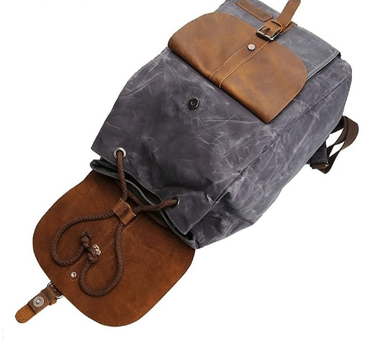 Waterproof Outdoor Travel Crazy Horse Leather Casual Nylon Men's Backpack Canvas Bag