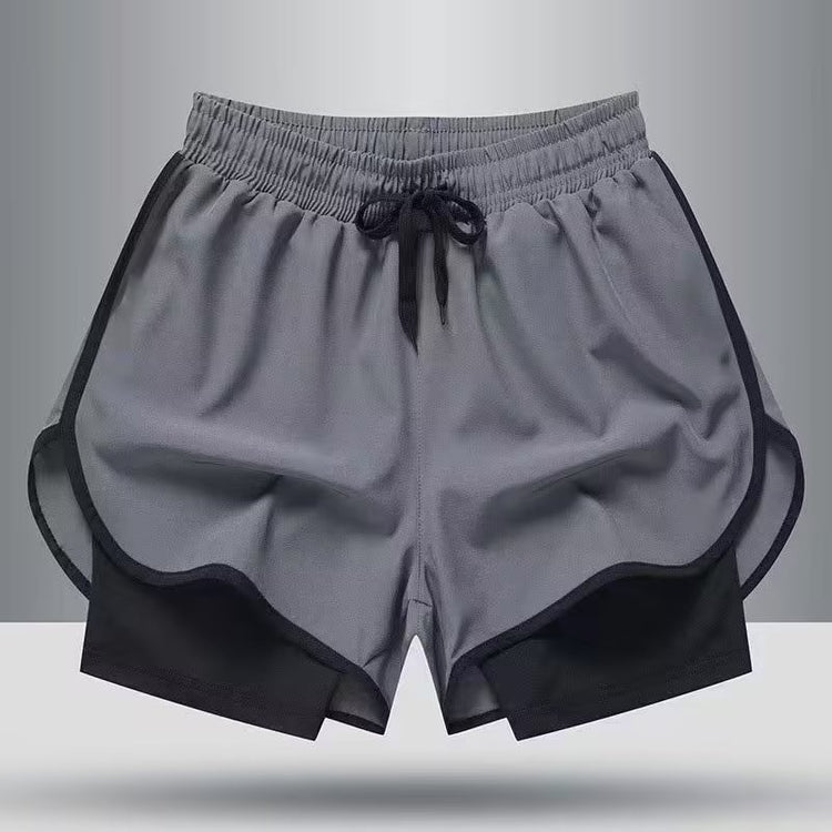 American Workout Shorts Men's Jogging Pants Lined Fake Two-piece Training Anti-exposure