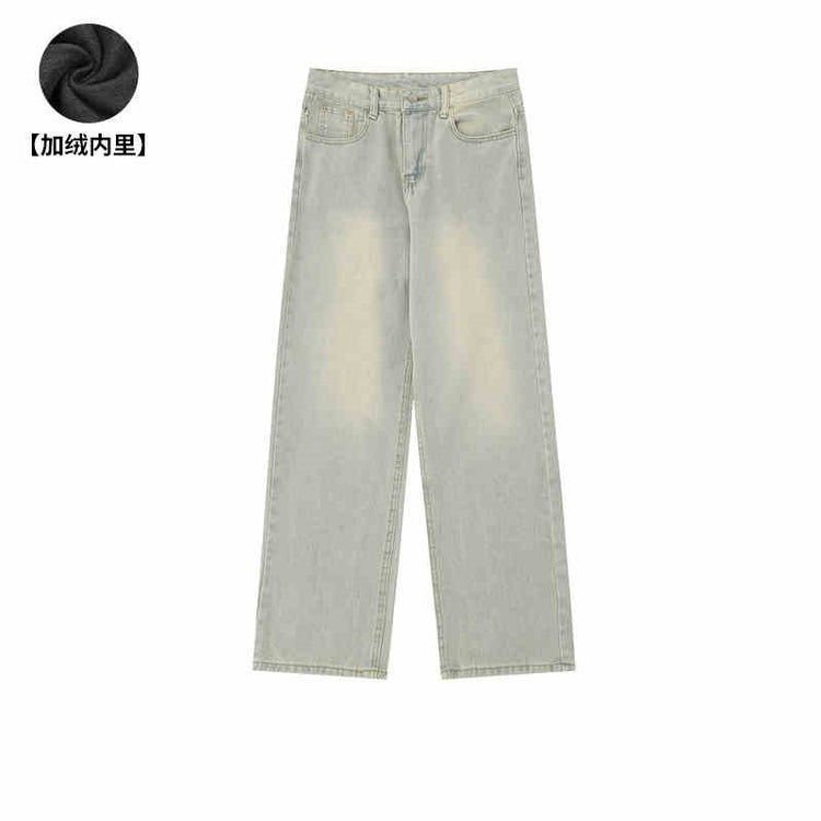 Retro Worn Looking Washed-out Straight Jeans Men's Loose Casual Pants