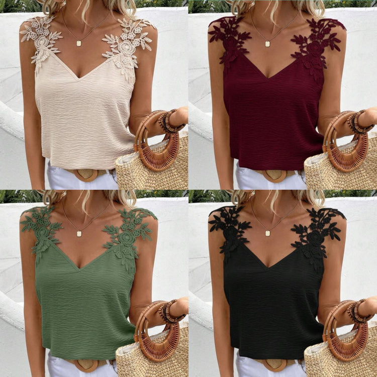 New 2 Solid Color V-neck Patchwork Sling Top