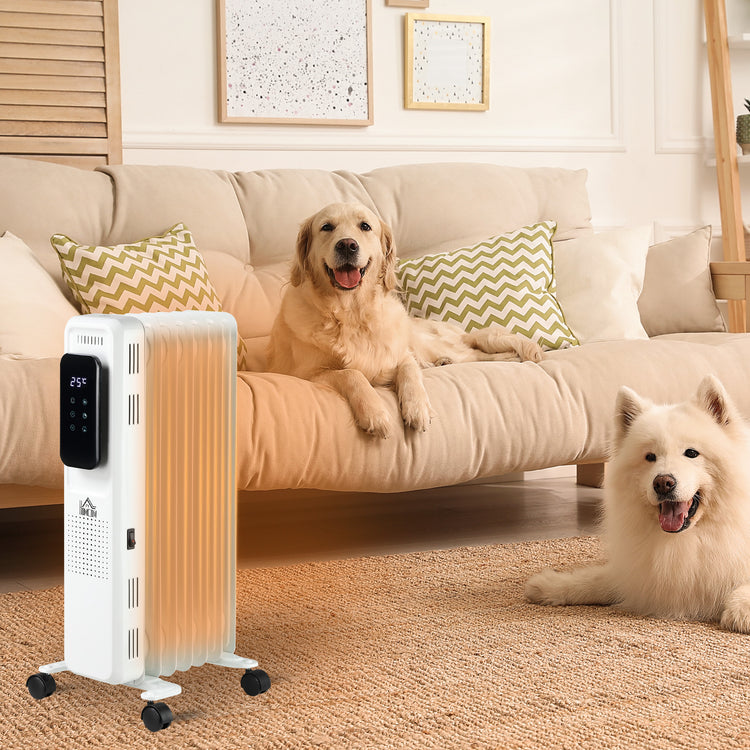 1500W Oil Filled Radiator, 7 Fin Portable Electric Heater With LED Display, 24H Timer, 3 Heat Settings, Adjustable Thermostat, Safety Cut Off, Remote Control, White