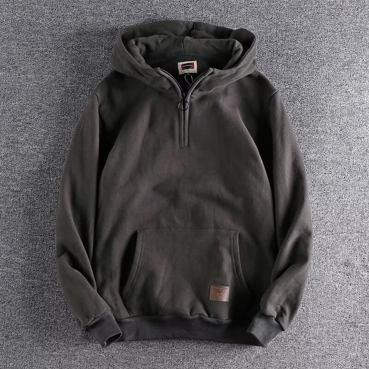 Thickened Half Zipper Open Collar Hooded Trend Men's Sweater