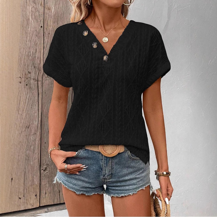 Spring And Summer Fashion V-neck Buttons Jacquard Top