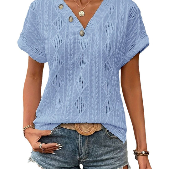 Spring And Summer Fashion V-neck Buttons Jacquard Top