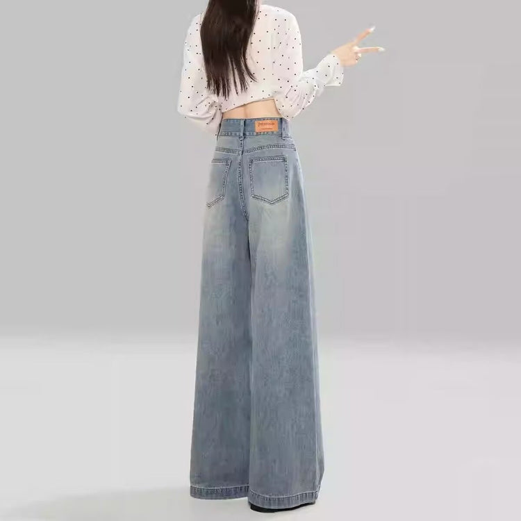 American Retro Light Blue Slimming And Wide Leg Jeans