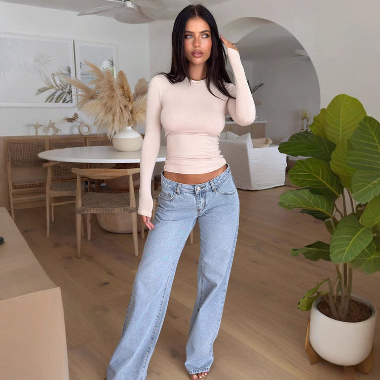 Fashion Retro Straight Loose Denim Trousers