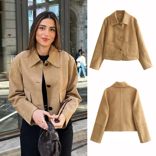 Suede Fabric Jacket Coat For Women