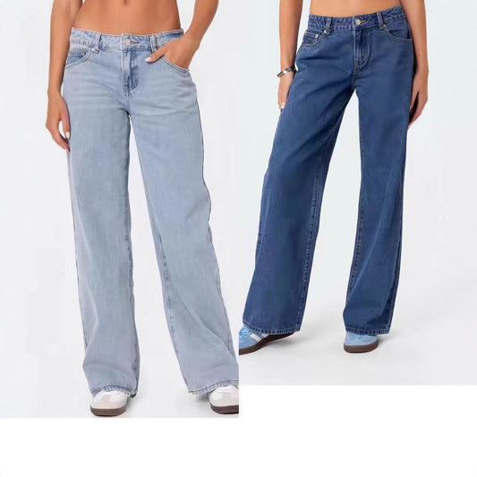 European And American Hot Girl Fashionable Simple Low Waist Wide Leg Jeans