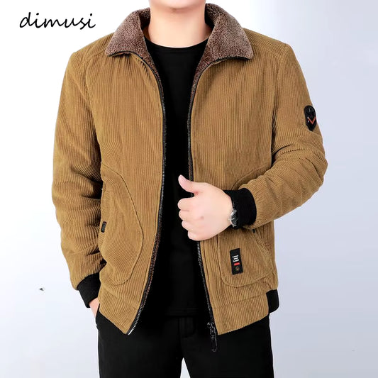 Winter Men'S Bomber Jacket Fashion Man Corduroy Cotton Warm Padded Coats Casual Outwear Thermal Jackets Mens Clothing