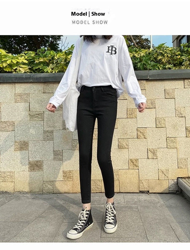 Hot Girl Skinny Jeans Women's Summer Thin Hong Kong Style Retro