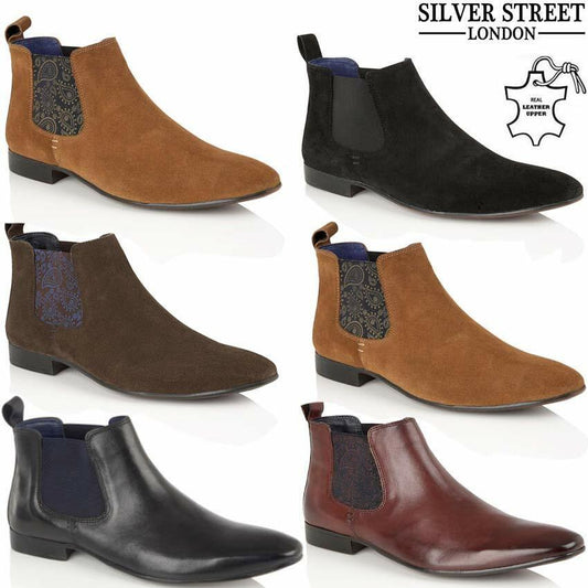 Mens Leather Chelsea Boots Ankle Smart Formal Slip on Desert Work Boots Shoes