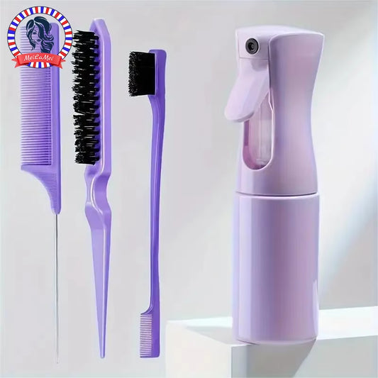 4Pcs/Set Hairdressing Tools Set Spray Bottle Rat Tail Comb Teasing Hair Brush Edge Control Hair Comb for Combing Smoothing Hair