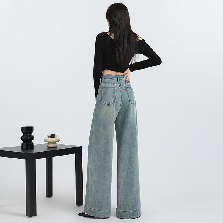 Spring New Straight Pants Mopping Jeans Trousers Lengthened