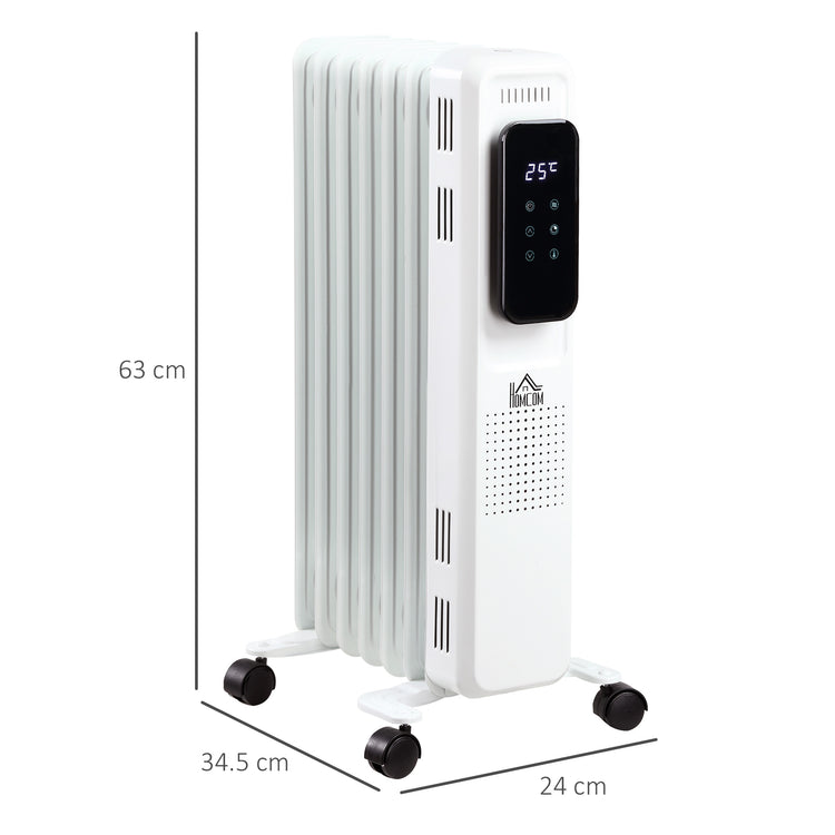 1500W Oil Filled Radiator, 7 Fin Portable Electric Heater With LED Display, 24H Timer, 3 Heat Settings, Adjustable Thermostat, Safety Cut Off, Remote Control, White
